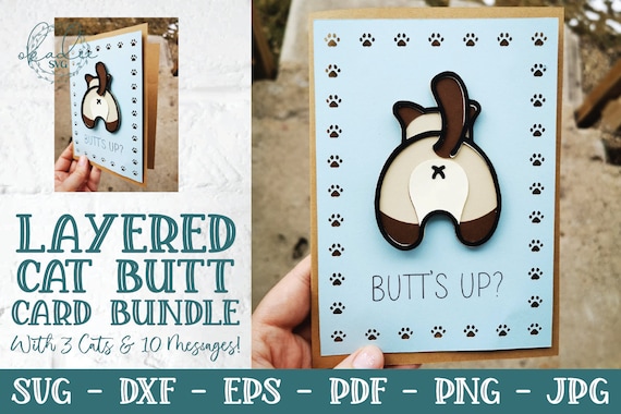 Card SVG Bundle, Layered Card SVG, 3D Card SVG, Cat Butt Card, Greeting Card Svg, Papercut Svg, Card Cut File, Cricut Card, Funny Card Svg