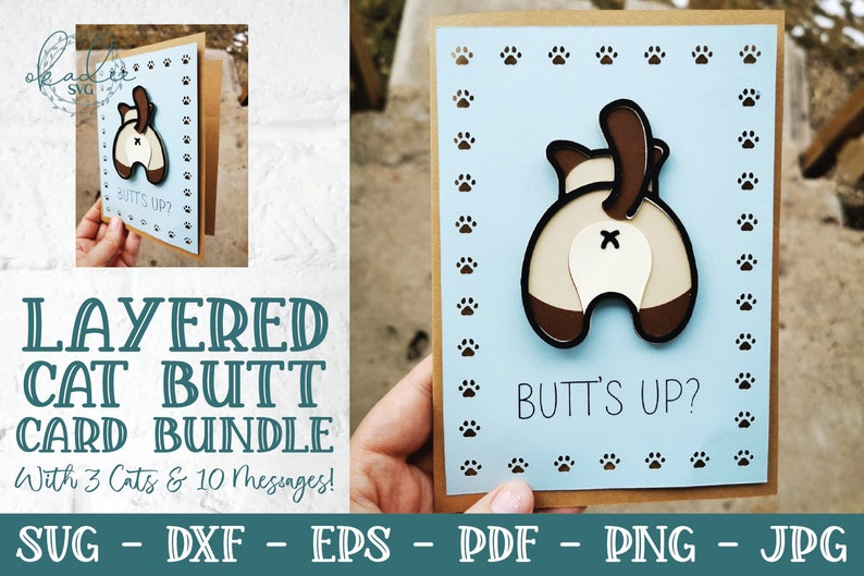 Card SVG Bundle, Layered Card SVG, 3D Card SVG, Cat Butt Card, Greeting Card Svg, Papercut Svg, Card Cut File, Cricut Card, Funny Card Svg image 1