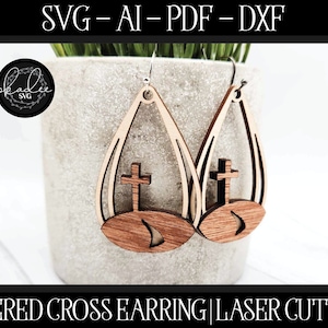 Boucle d'oreille croix SVG, SVG croix de Jésus, Pâques Glowforge, fichier laser, laser chrétien, fichier de coupe chrétien, fichier de coupe de Pâques, boucle d'oreille découpée au laser