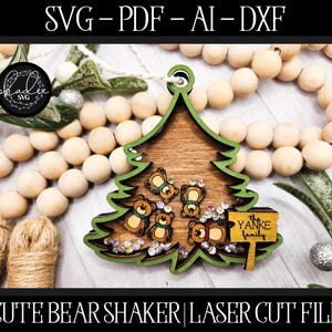 Bear Shaker File, Laser Cut Shaker, Glowforge Ornament, Shaker Ornament File, Ornament Bundle, Family Ornament, Personalized File