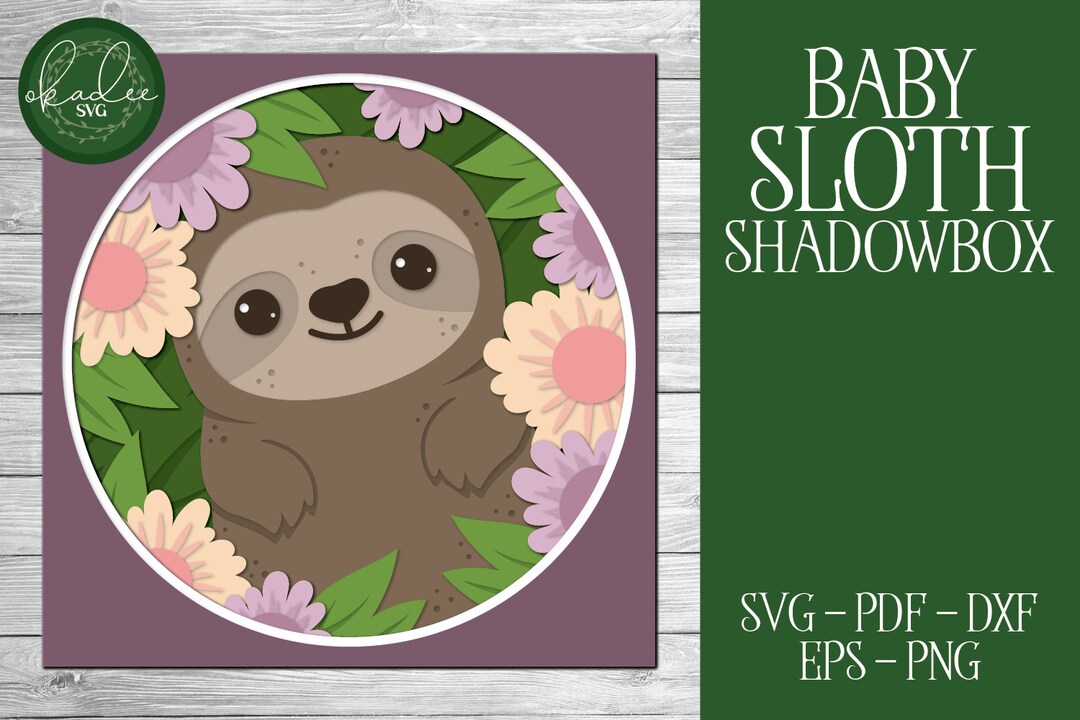 3D Baby Sloth SVG, Sloth Shadowbox SVG, Cute Sloth SVG, Sloth Cricut