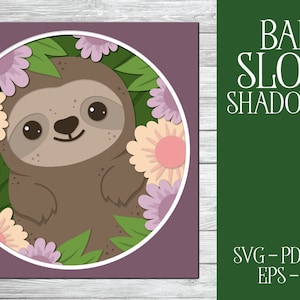 3D baby luiaard SVG, luiaard Shadowbox SVG, schattige luiaard SVG, luiaard Cricut bestand, gelaagde luiaard SVG, luiaard Shadowbox, luiaard cut-bestand, bloem SVG