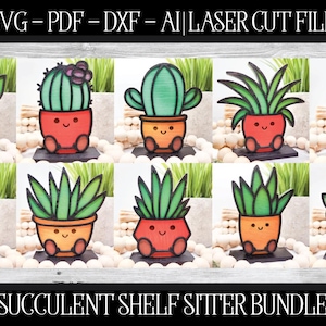 Succulent Laser File, Laser Cut Shelf Sitter, Glowforge Cactus File, Succulent SVG, Laser Decor File, Glowforge SVG, Cute Succulent File