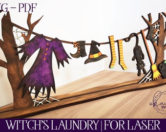 Witch's Laundry SVG, Halloween Laundry, Halloween Laser File, Halloween SVG, Laser Cut File, Glowforge Cut File, Halloween Decor SVG, Laser