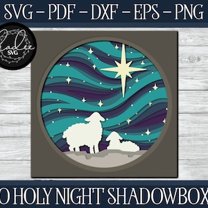 Heilige nacht Shadowbox, Shadowbox gesneden bestand, Cricut Shadowbox, schapen Shadowbox-bestand, Shadowbox SVG, ster Shadowbox, kerststal Shadowbox, lam