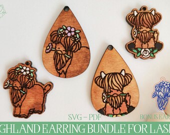 Cow Earring SVG, Highland Earring Svg, Laser Cut Earring, Glowforge Earring, Glowforge SVG, Glowforge File, Highland Cow SVG, Laser Highland