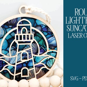 Lighthouse Suncatcher, Laser Cut Suncatcher, Laser Cut File, Laser Cut Ornament, Lighthouse Ornament, Glowforge Ornament, Laser Ocean File
