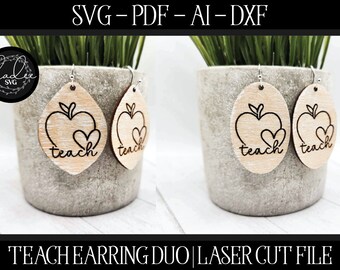 Leraar Earring SVG, Earring Laser-bestand, Glowforge Earring, Apple Earring Laser-bestand, Leraar Laser Cut-bestand, Laser School Svg, Laser SVG