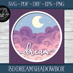 3D droom Shadowbox, Shadowbox gesneden bestand, Cricut Shadowbox, Star Shadowbox-bestand, Shadowbox SVG, wolken Shadowbox, Baby Shadowbox, Cricut SVG