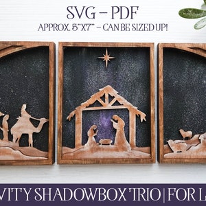Cięcie laserowe Narodzenia, Pliki cięcia laserowego, Boże Narodzenie SVG, Laserowe Boże Narodzenie SVG, Glowforge SVG, Nativity Shadowbox SVG, Laserowe Narodzenie, Warstwowe SVG
