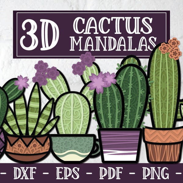 3D Cactus Mandala, Cactus SVG, 3D Mandala Svg, Layered Mandala, Layered Cactus Svg, Cactus Mandala, Succulent Svg, 3D Succulent Svg, Cactus