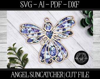 Laser Cut Suncatcher SVG, Glowforge Suncatcher, Glowforge Angel, Laser File, Laser Angel File, Memorial Cut File, Christmas Angel Cut File