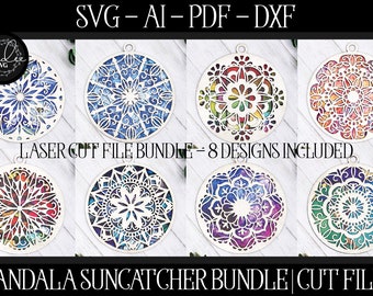 Laser Cut Suncatcher SVG, Glowforge Suncatcher, Mandala Suncatcher, Laser File, Laser Cut Mandala, Glowforge Ornament, Ornament Cut File