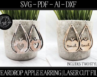 Teacher Earring SVG, Earring Laser File, Glowforge Earring, Apple Earring Laser File, Teacher Laser Cut Bestand, Laser School Svg, Laser SVG
