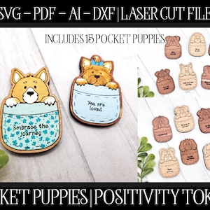 Pocket Puppies SVG, Pocket Hug Laser File, Glowforge Keychain, Laser File, Laser File for Kids, Laser Cut Pocket Hug, Pocket Token, Laser