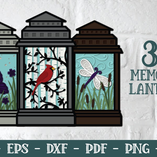 3D Memorial Lantern, 3D Memorial SVG, Layered Memorial, 3D Cardinal SVG, 3D Butterfly SVG, 3D Dragonfly Svg, Cardinal Memorial Svg, Cut File