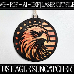 America Eagle Suncatcher-bestand, lasergesneden Suncatcher, Glowforge Suncatcher, USA Eagle SVG, VS Eagle gesneden bestand, Glowforge SVG, laserbestand