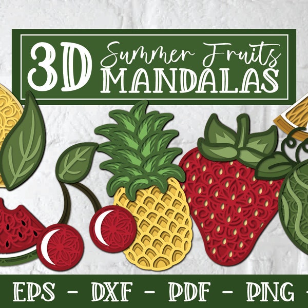 3D Summer Fruits, 3D SVG, 3D Mandala Svg, Layered Svg, Layered Mandala, 3D Pineapple Svg, 3D Watermelon Svg, 3D Strawberry Svg, 3d Lemon Svg