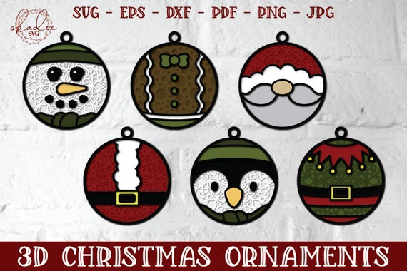 3D Christmas Ornament, 3D Christmas Svg, Ornament Svg, 3D Ornament Svg, Layered Ornament Svg, Christmas Tag Svg, Gift Tag Svg, 3D Santa Svg
