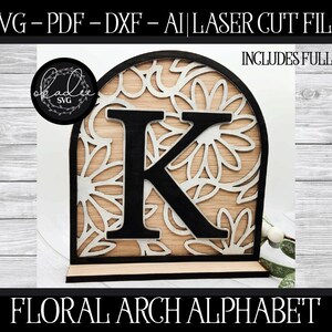 Blommig lasermonogram SVG: Layered Alphabet Cut File (Digital nedladdning)