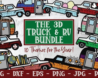 Bundle 3D de camion et de camping-car, camion de la Saint-Valentin en couches, camion de Pâques 3D, mandala 3D, camion en couches SVG, camion antique, camion vintage, camping-car SVG