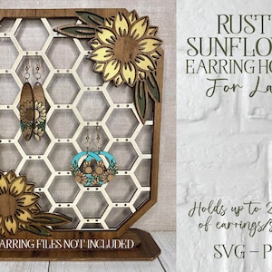 Porta brinco de girassol rústico, porta brinco a laser, porta brinco SVG, corte a laser SVG, Glowforge SVG, arquivo de corte a laser, arquivo de corte Glowforge