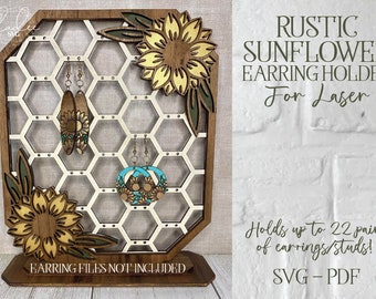 Rustic Sunflower Earring Holder, Earring Holder Laser, Earring Holder SVG, Laser Cut SVG, Glowforge SVG, Laser Cut File, Glowforge Cut File