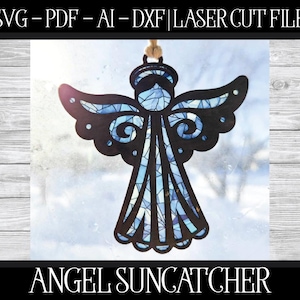 Angel Suncatcher-bestand, lasergesneden Suncatcher, Glowforge Suncatcher, laserlantaarn SVG, Angel Cut-bestand, Laser Memorial, Glowforge SVG