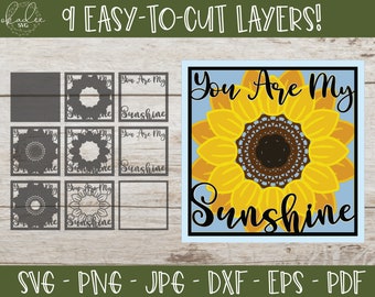 3D Sunflower Mandala SVG, 3D Shadowbox SVG, 3D Flower SVG, You Are My Sunshine Svg, 3D File for Cricut, 3D File for Silhouette, Nursery Svg
