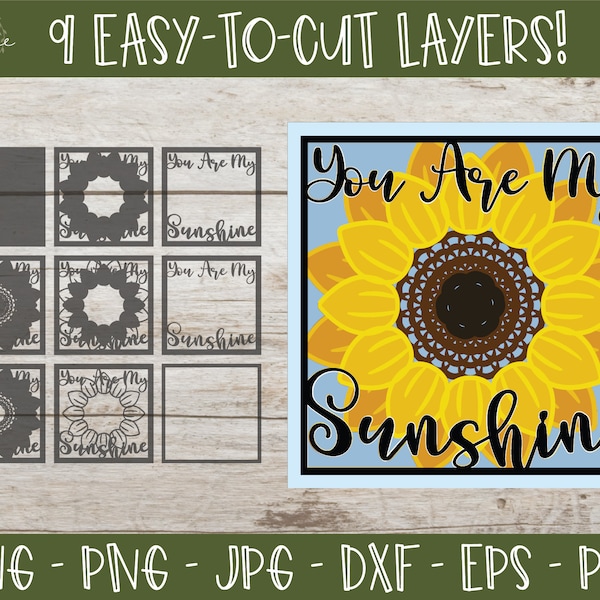 3D Sunflower Mandala SVG, 3D Shadowbox SVG, 3D Flower SVG, You Are My Sunshine Svg, 3D File for Cricut, 3D File for Silhouette, Nursery Svg
