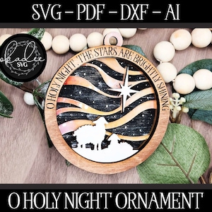 Kerstlaserbestand, O heilige nacht ornament, lasergesneden ornament, Glowforge heilige nacht, lasergesneden bestand, ster gesneden bestand, laserornament, laser