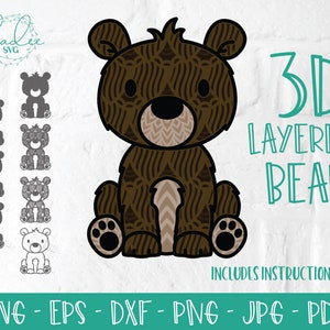 Oso en capas 3D, Animal del bosque Mandala 3D, SVG en capas, SVG de oso, SVG de oso en capas, Archivo Cricut, Archivo de corte en capas, Archivo de silueta, Vivero