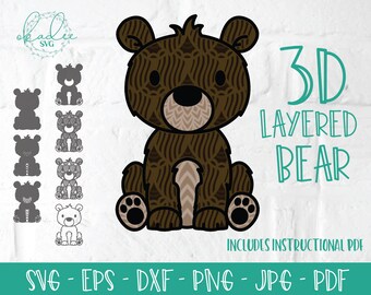 3D Layered Bear, 3D Mandala Forest Animal, Layered SVG, Bear SVG, Layered Bear SVG, Cricut File, Layered Cut File, Silhouette File, Nursery