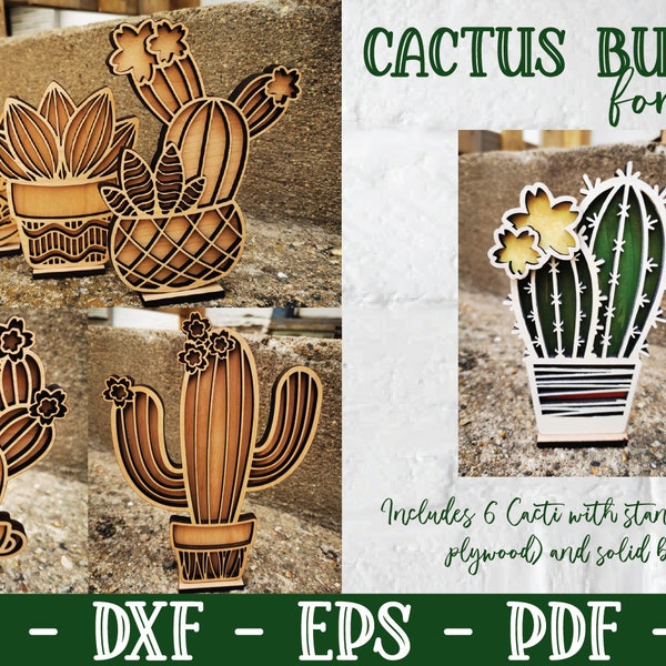 Laser Cut File, Cactus, Layered Cactus, Glowforge, Succulent, Cactus Decor, Cactus with Stand, Laser Bundle, Succulent Decor, Tiered Tray