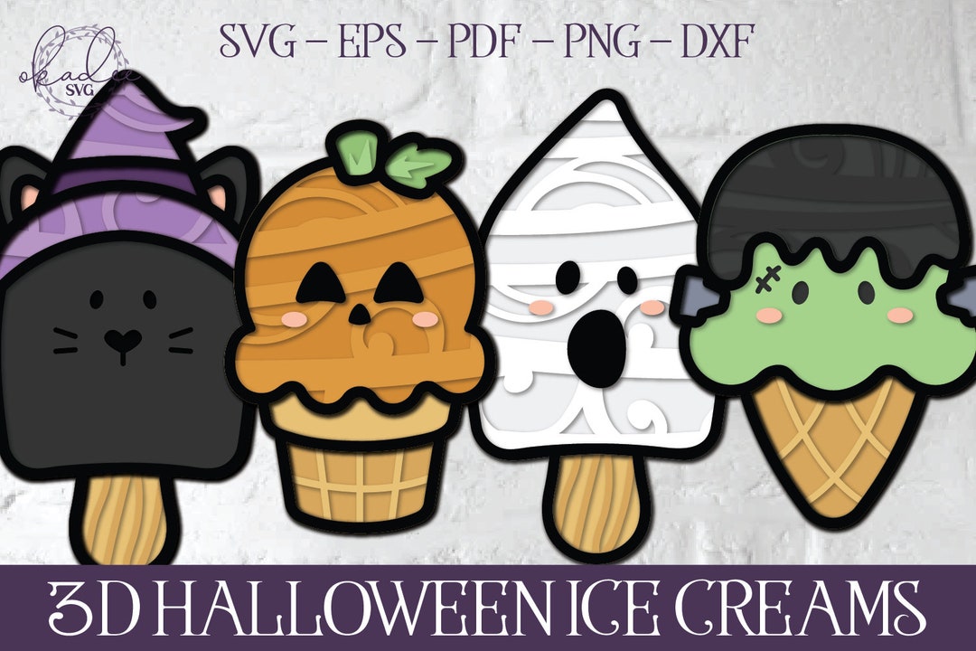 3D Halloween Ice Cream, 3D Halloween SVG, Halloween Shadowbox, Layered ...