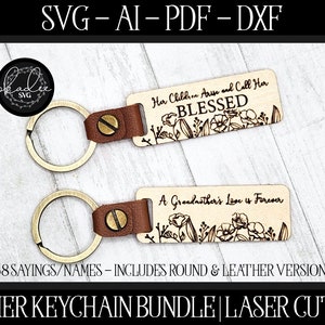 Fête des mères SVG, fichier de coupe porte-clé, porte-clé Glowforge, fichier laser, mère SVG, SVG grand-mère au laser, fichier porte-clé maman, fleur coupée au laser