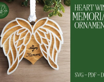 Memorial Ornament SVG, Laser Cut Memorial, Laser Cut File, Glowforge File, Glowforge Angel, Memorial SVG, Laser Cut Memorial, Angel Wings