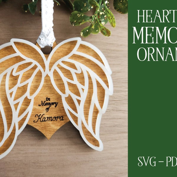 Memorial Ornament SVG, Laser Cut Memorial, Laser Cut File, Glowforge File, Glowforge Angel, Memorial SVG, Laser Cut Memorial, Angel Wings