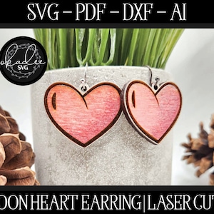 Pendiente de corazón SVG, Archivo láser de pendiente, Pendiente Glowforge, Archivo láser de corazón de dibujos animados, Archivo de corte láser de corazón, Pendiente de corazón SVG, San Valentín SVG