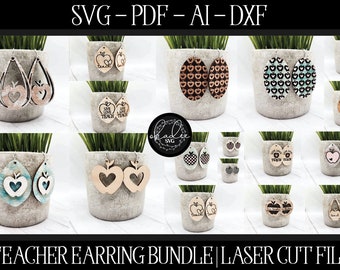Teacher Earring SVG, Earring Laser File, Glowforge Earring, Apple Earring Laser File, Teacher Laser Cut Bestand, Laser School Svg, Laser SVG