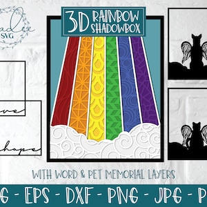 3D Rainbow Mandala SVG, Rainbow Shadowbox en capas, Rainbow Bridge SVG, Pet Memorial SVG, 3D Pet Memorial, Zentangle Rainbow, Dxf, Eps