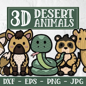 3D Wüstentier SVG, Layered SVG, 3D Mandala SVG, Erdmännchen SVG, Kamel SVG, Schlangen SVG, 3D Schlangen SVG, Hyäne SVG, Fennec Fuchs SVG, 3D Fuchs SVG