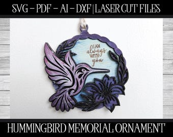 File di ornamento colibrì, ornamento tagliato al laser, ornamento Glowforge, SVG commemorativo, file di taglio, SVG Glowforge, file laser, uccello tagliato al laser