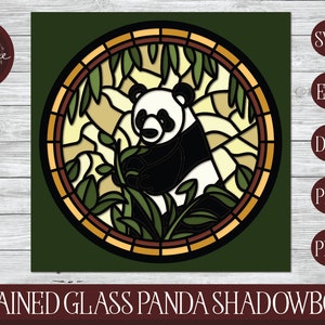 3D Stained Glass Panda Shadowbox, Stained Glass Shadowbox, 3D Mandala, Panda Shadowbox, Panda File, Stained Glass SVG, Panda Svg, Cricut