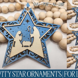 Nativity Star Laser File, Laser Cut Nativity, Glowforge Nativity, Laser Christmas SVG, Cross Cut File, Laser Ornament, Glowforge Christmas