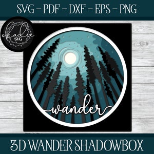 3D Wander Shadowbox, Shadowbox Cut-bestand, Cricut Shadowbox, Forest Shadowbox-bestand, Shadowbox SVG, Star Shadowbox, Moon Shadowbox, Moon SVG