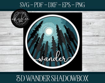 3D Wander Shadowbox, plik do cięcia Shadowbox, Cricut Shadowbox, plik Forest Shadowbox, Shadowbox SVG, Star Shadowbox, Moon Shadowbox, Moon SVG