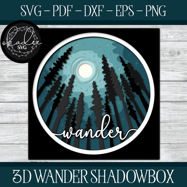 3D Wander Shadowbox, Shadowbox Cut File, Cricut Shadowbox, Forest Shadowbox File, Shadowbox SVG, Star Shadowbox, Moon Shadowbox, Moon SVG