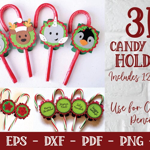 Candy Cane Holder SVG 3D Christmas SVG Layered Christmas Etsy