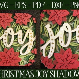 Navidad Shadowbox SVG, 3D Joy SVG, Navidad en capas 3D SVG, Mandala de Navidad, Corte de papel de Navidad, Navidad 3D Svg, 3D Svg, Poinsettia